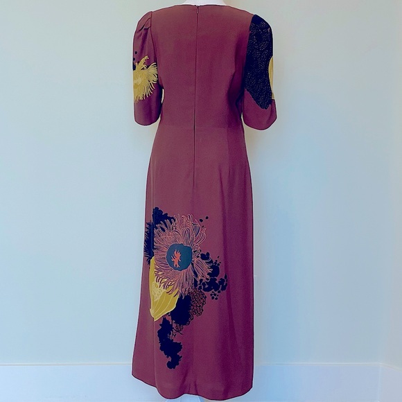 Dries Van Noten: Deep V-cut Floral Half Sleeve Sheath Dress - Picture 2 of 3